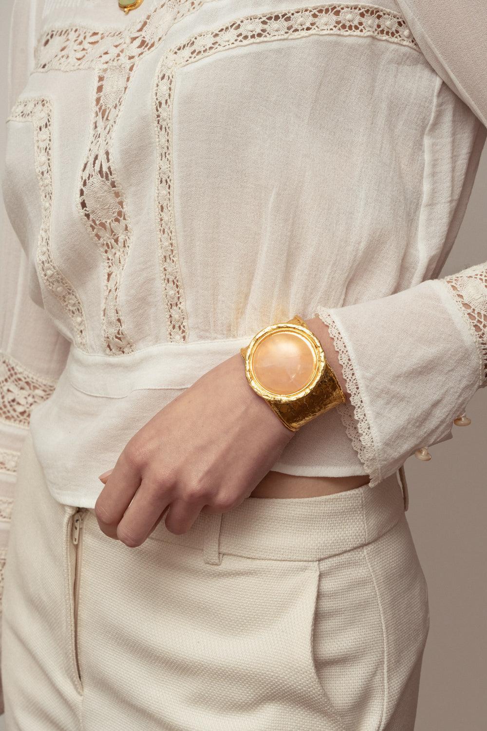 Pink Quartz Sphere Cuff Bracelet-PINK-JEWELRYBOUTIQUEBRACELET O-SYLVIA TOLEDANO