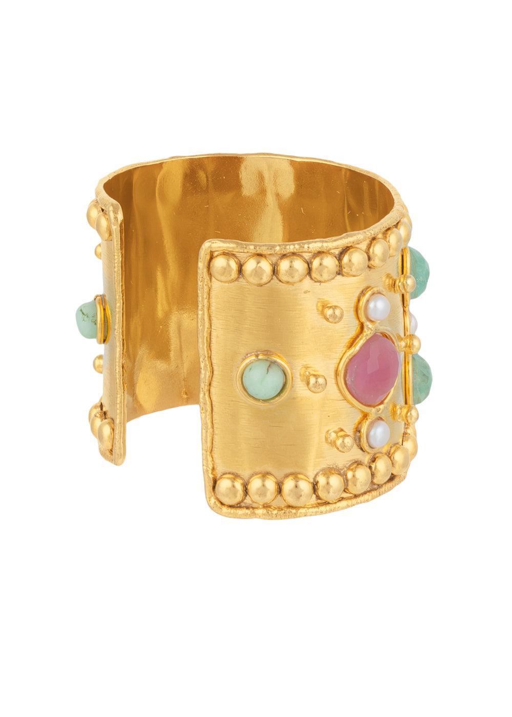 Red Jasper Chrysoprase Cuff Bracelet-PINK-JEWELRYBOUTIQUEBRACELET O-SYLVIA TOLEDANO