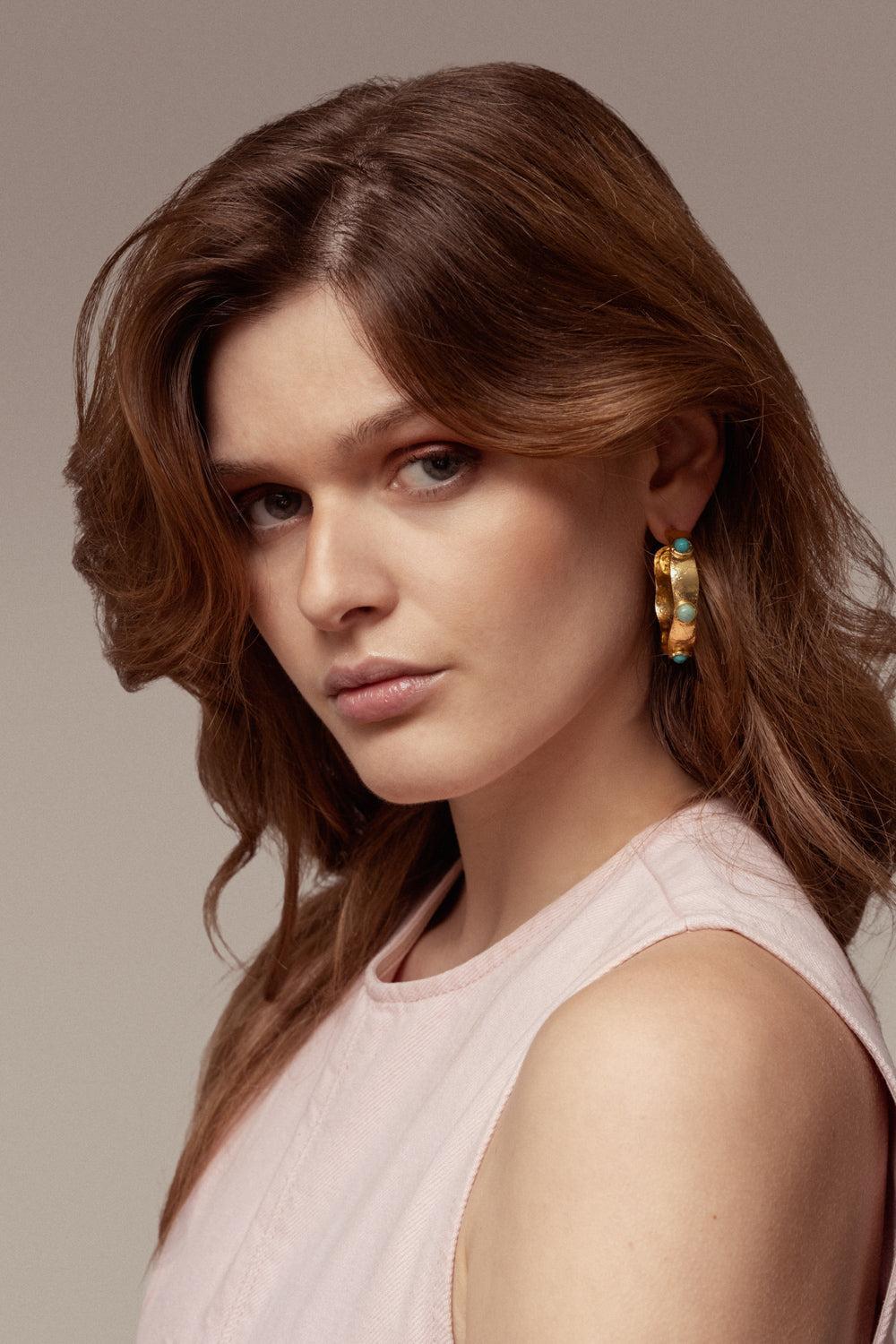 Turquoise Bianca Hoop Earrings-BLUE-JEWELRYBOUTIQUEEARRING-SYLVIA TOLEDANO