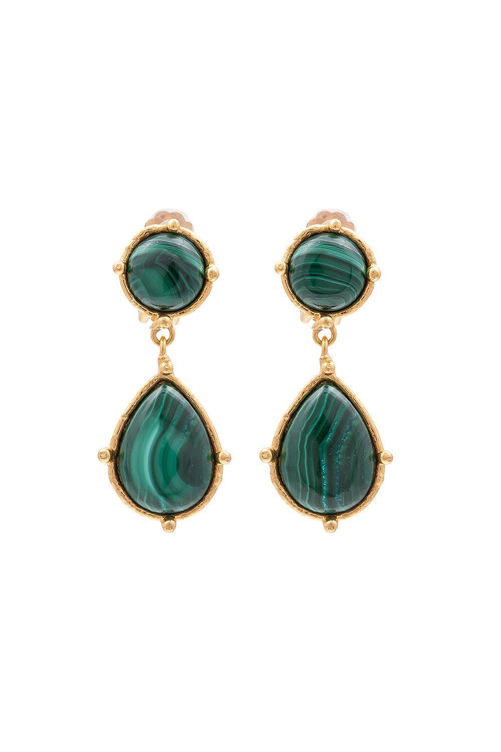 SYLVIA TOLEDANO-Malachite 2 Pierres Dots Earrings-GOLD