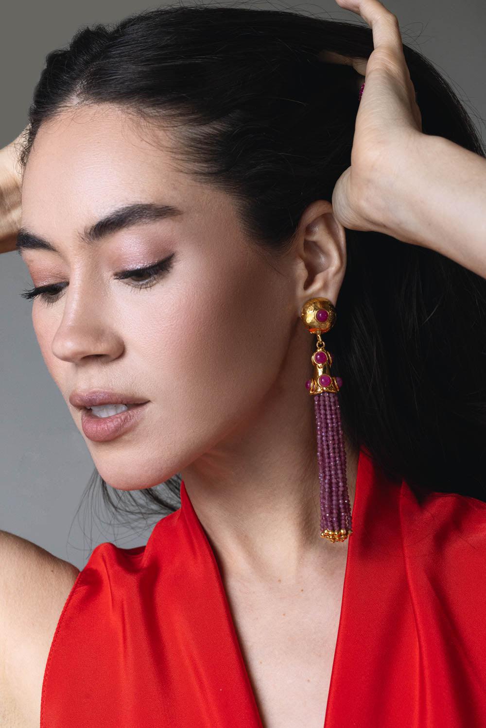 SYLVIA TOLEDANO-Pink Jade Gio Drop Earrings-GOLD