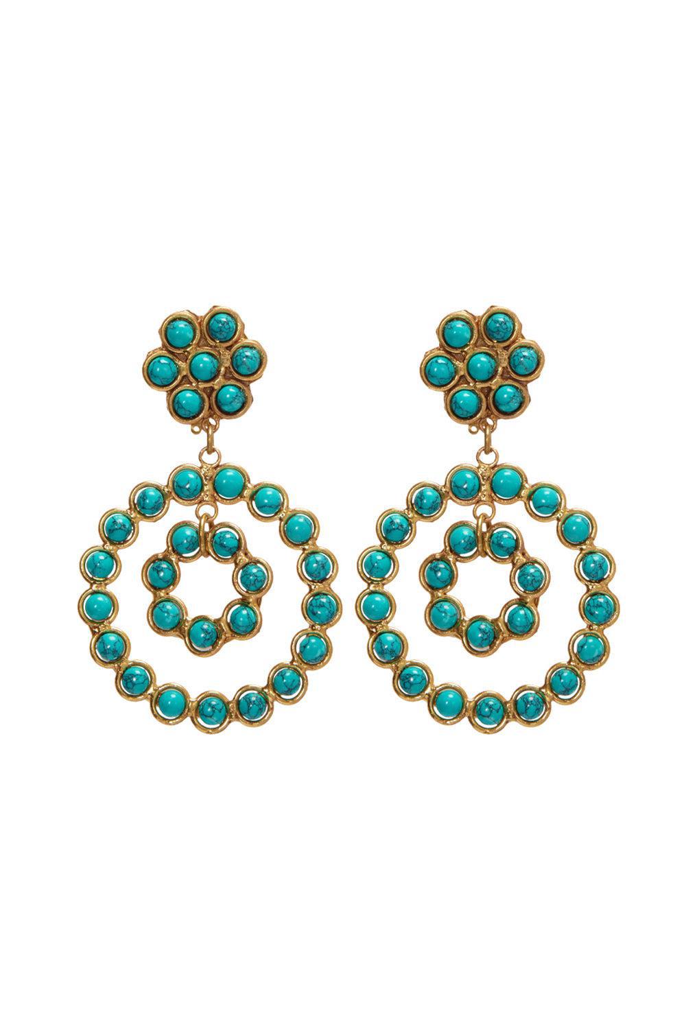 SYLVIA TOLEDANO-Turquoise Happy Flower Drop Earrings-GOLD
