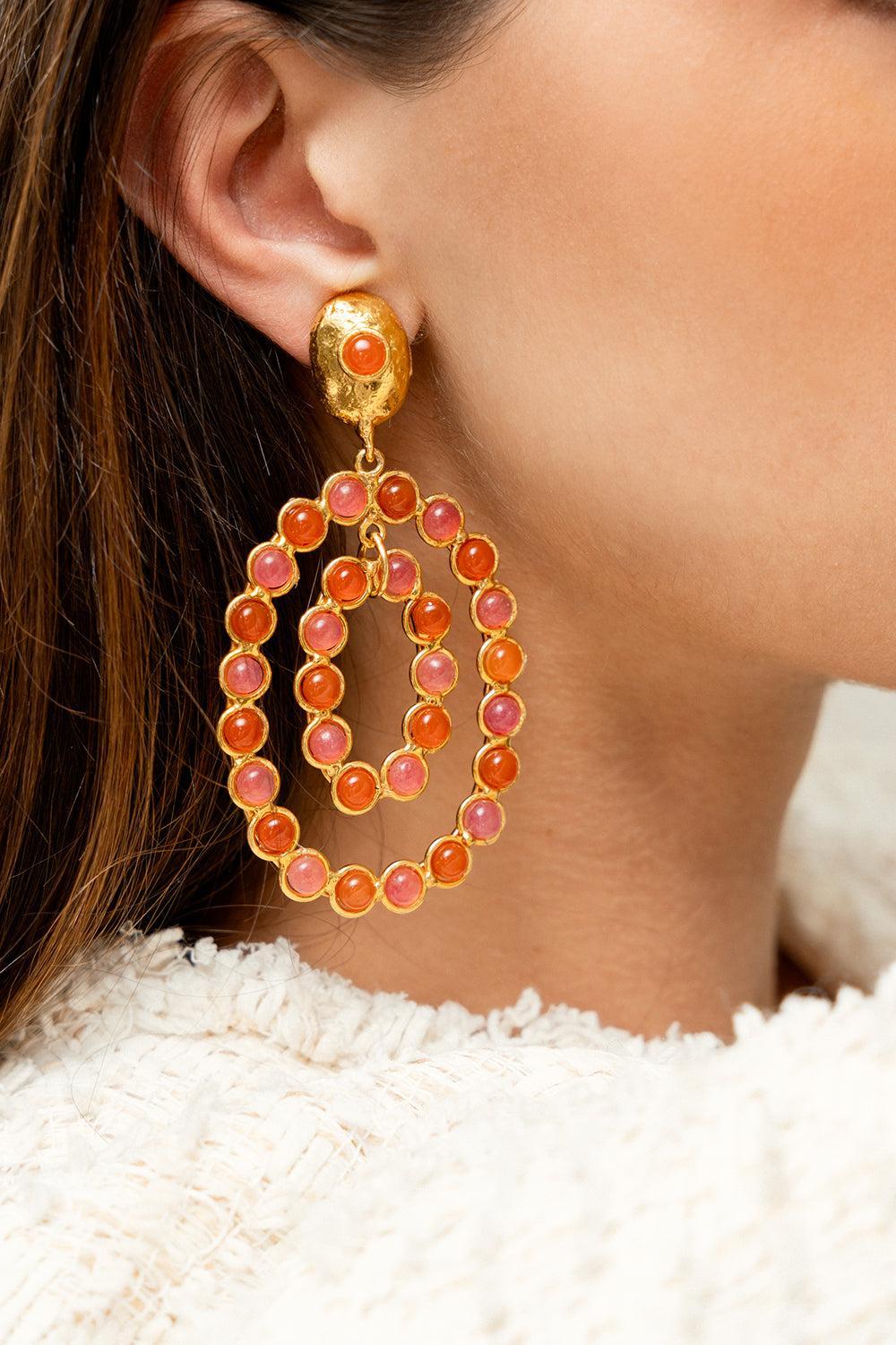 Pink Jade Cornaline Gina Earrings-PNK/ORNG-JEWELRYBOUTIQUEEARRING-SYLVIA TOLEDANO