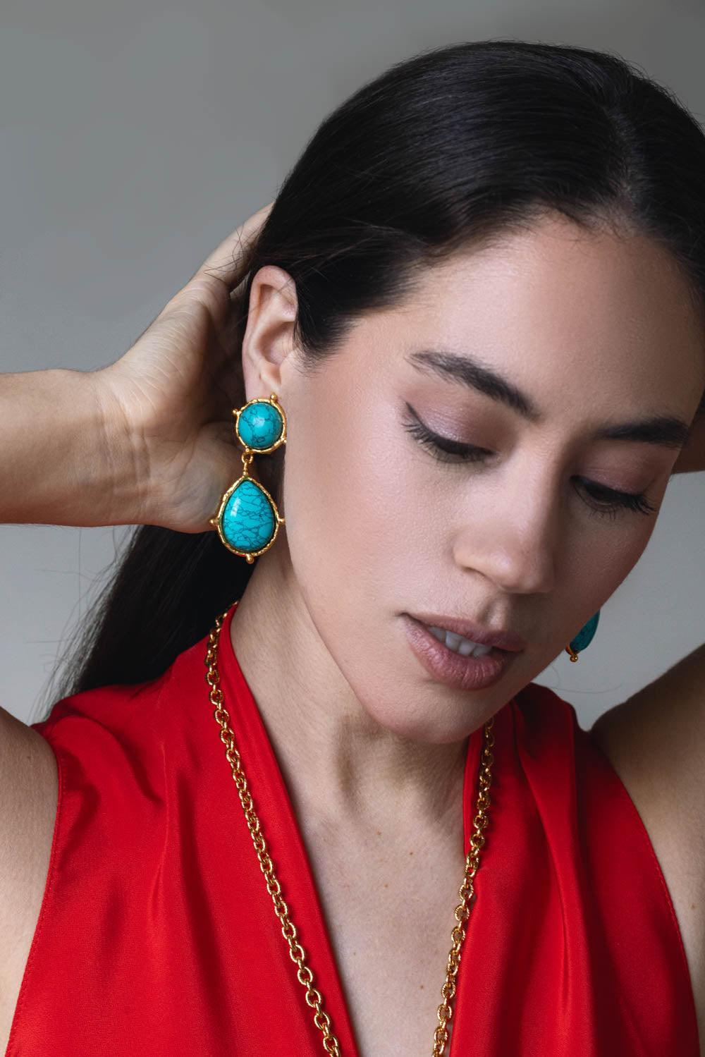 Turquoise 2 Pierres Dots Earrings-TURQ-JEWELRYBOUTIQUEEARRING-SYLVIA TOLEDANO