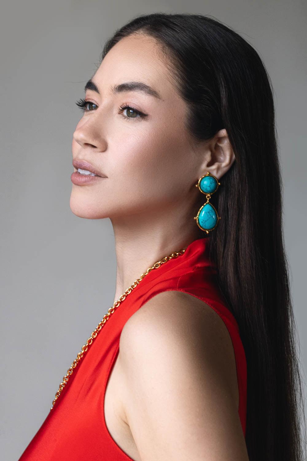 Turquoise 2 Pierres Dots Earrings-TURQ-JEWELRYBOUTIQUEEARRING-SYLVIA TOLEDANO