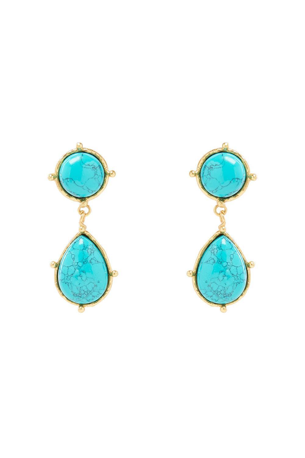 Turquoise 2 Pierres Dots Earrings-TURQ-JEWELRYBOUTIQUEEARRING-SYLVIA TOLEDANO