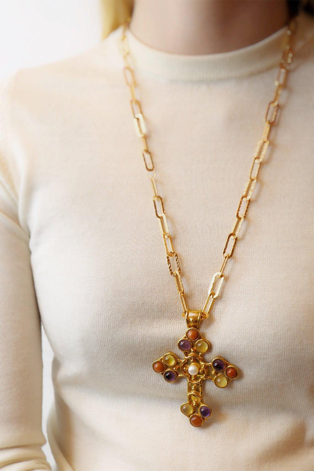 SYLVIA TOLEDANO-Amethyst Croix Pendant Necklace-GOLD