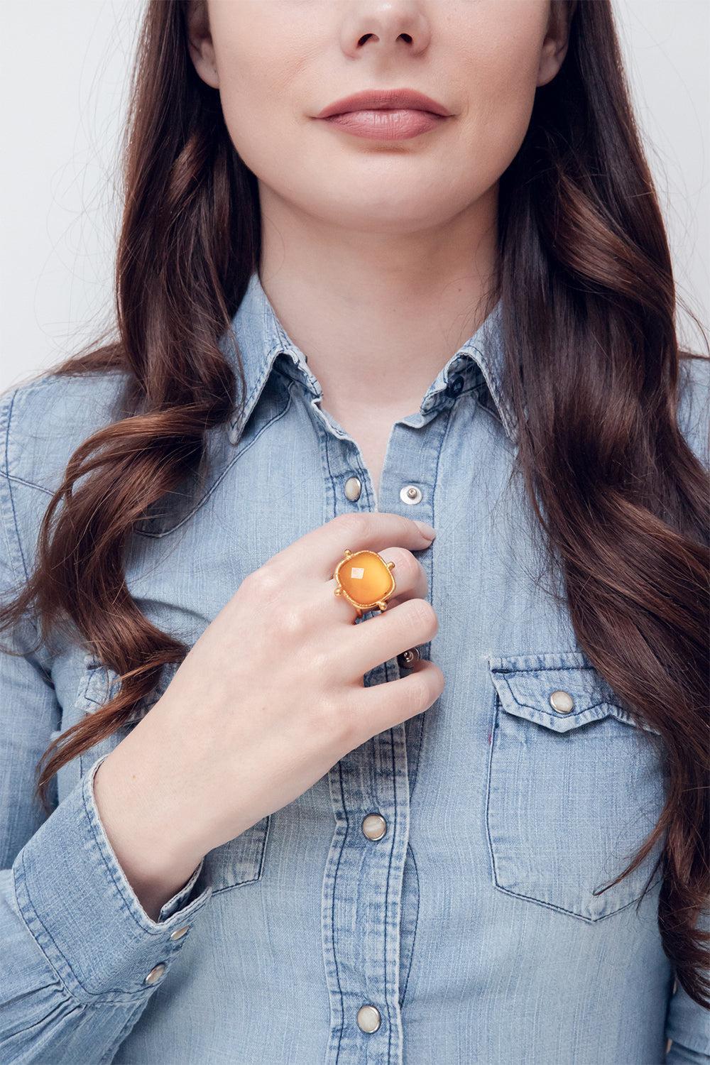 SYLVIA TOLEDANO-Yellow Onyx Coussin Ring-GOLD