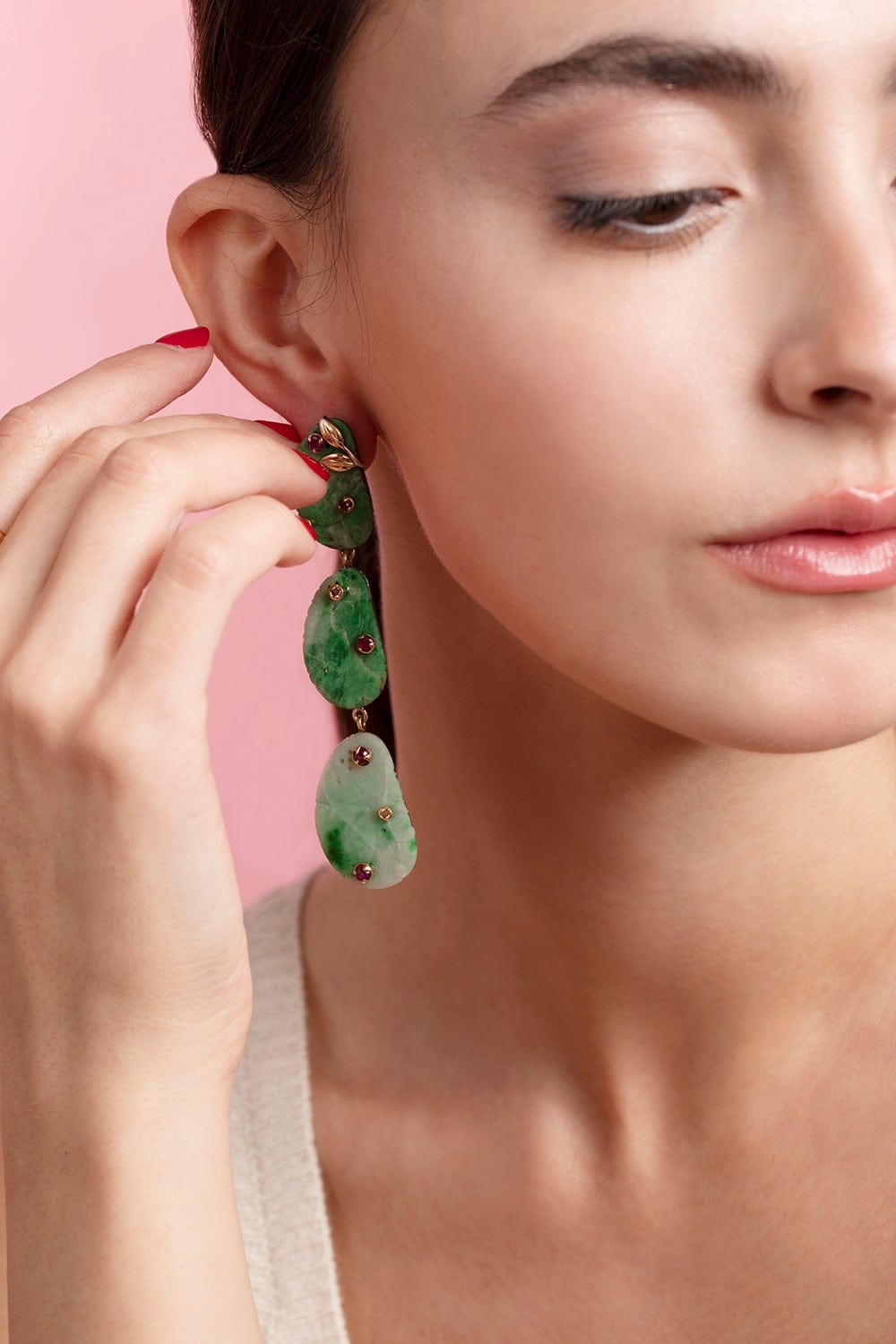 SYLVIE CORBELIN-Cascade Long Jade Earrings-SILVER