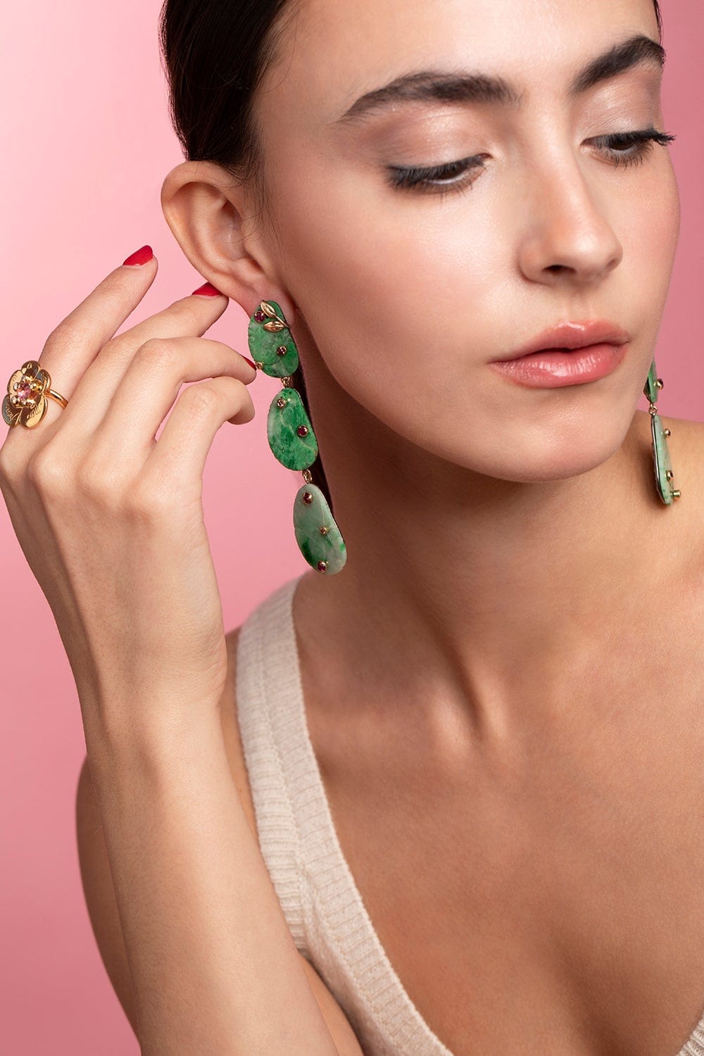 SYLVIE CORBELIN-Cascade Long Jade Earrings-SILVER
