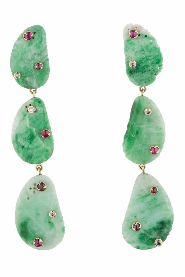 SYLVIE CORBELIN-Cascade Long Jade Earrings-SILVER