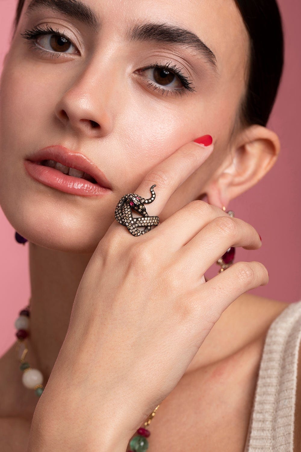SYLVIE CORBELIN-Diamond Snake Ring-SILVER