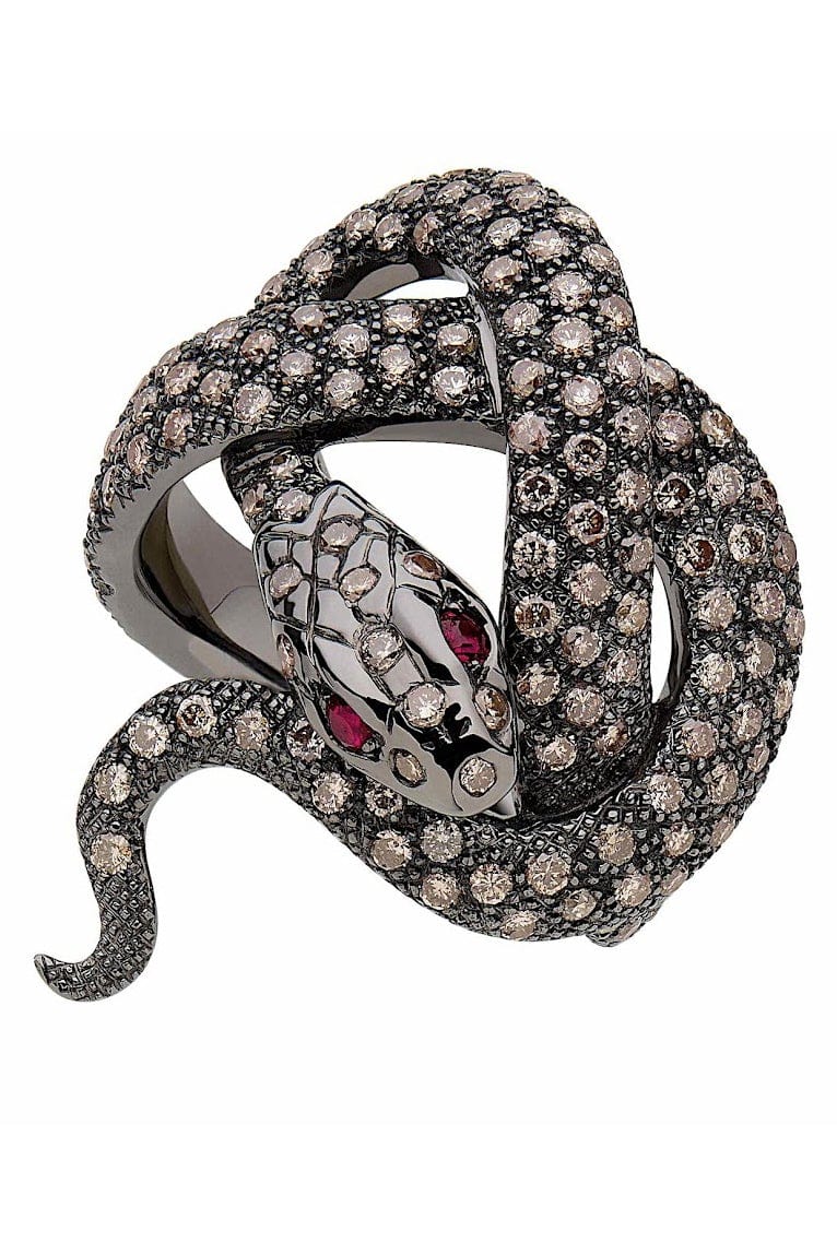 SYLVIE CORBELIN-Diamond Snake Ring-SILVER