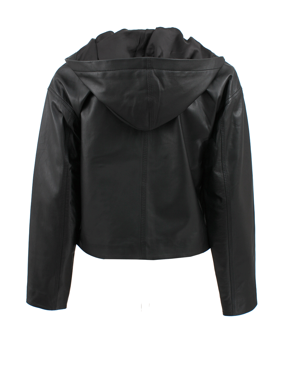 T BY ALEXANDER WANG-Long Sleeve Hooded Cropped Leather Jacket-