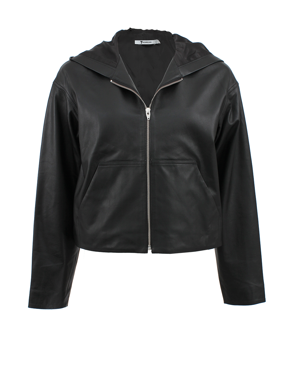 T BY ALEXANDER WANG-Long Sleeve Hooded Cropped Leather Jacket-