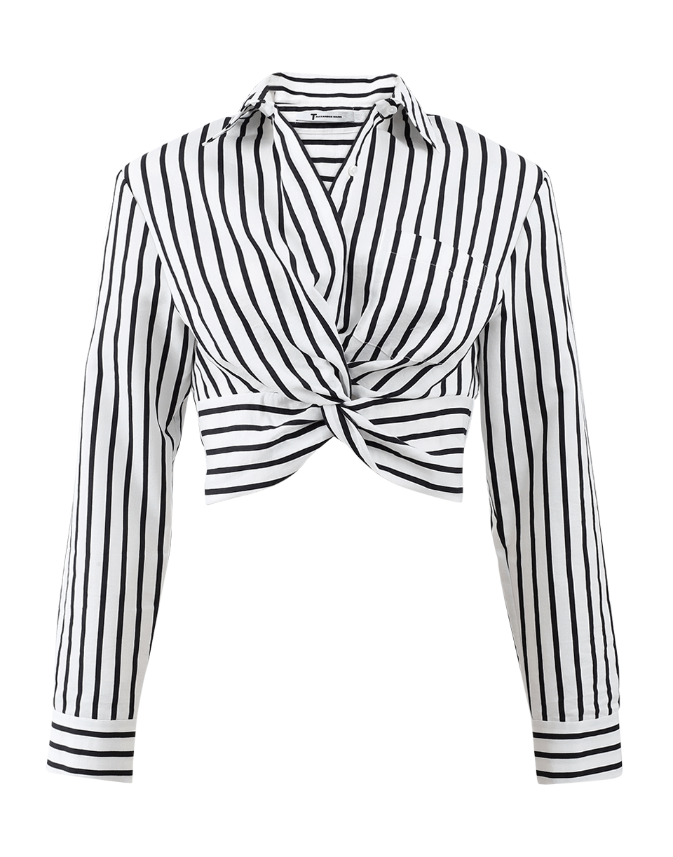 T BY ALEXANDER WANG-Striped Twist Front Crop Shirt-