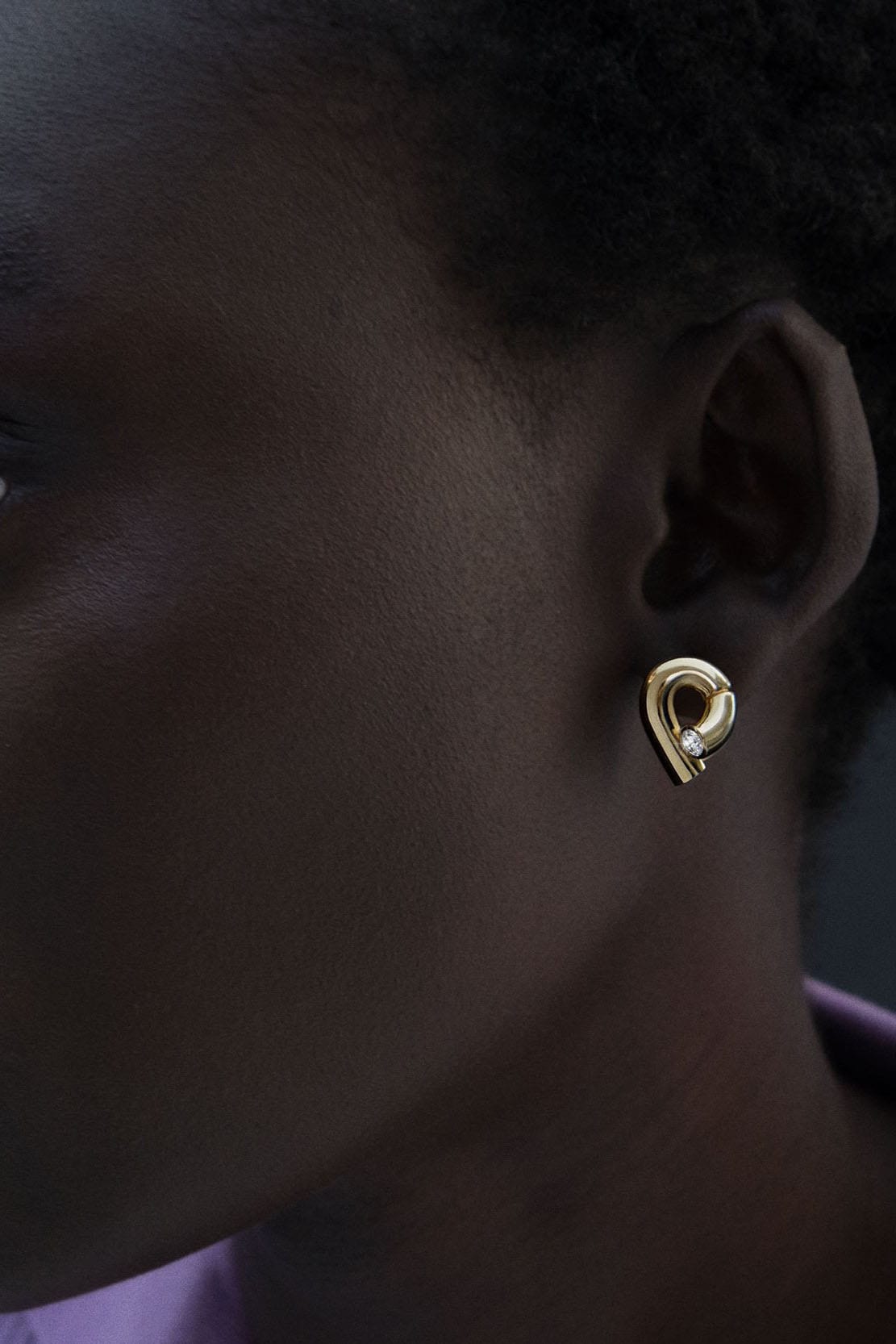TABAYER-Yellow Gold Diamond Oera Stud Earrings-YELLOW GOLD