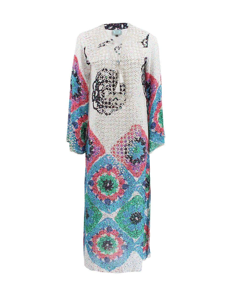 TAJ-Long Sleeve Printed Bead Maxi Dress-