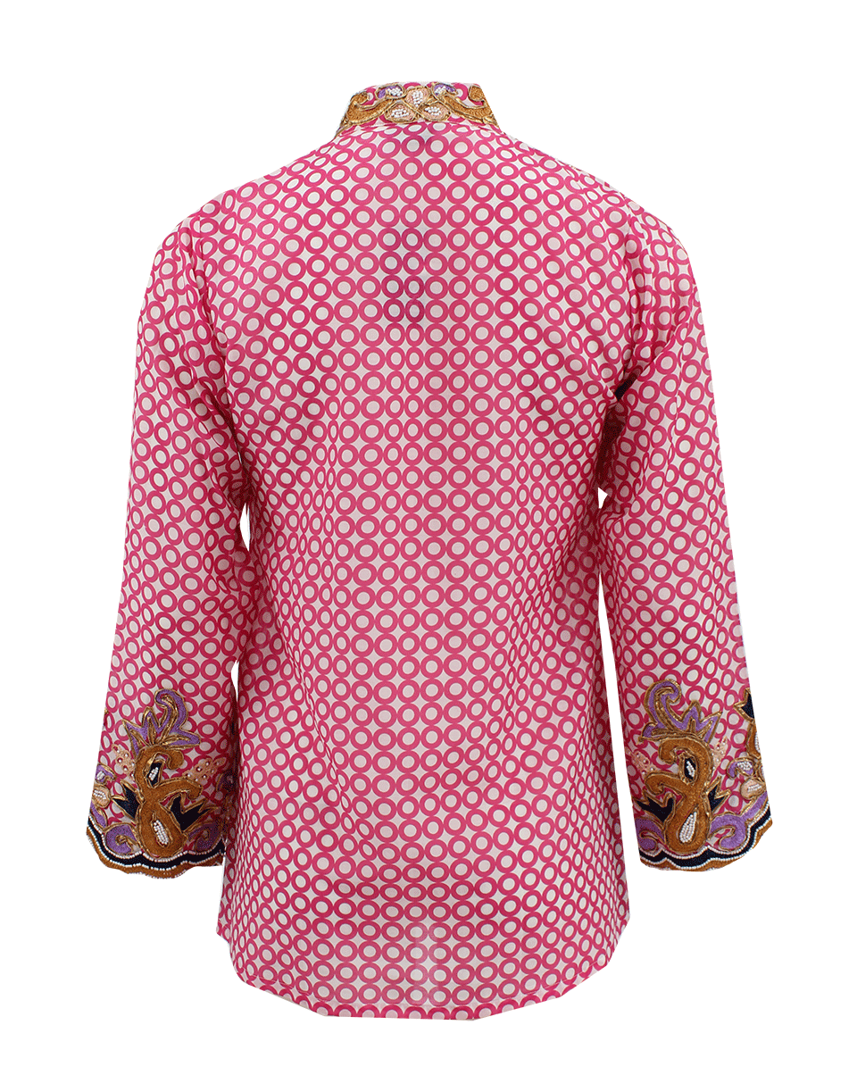 TAJ-Long Sleeve Printed Wave Hem Tunic-