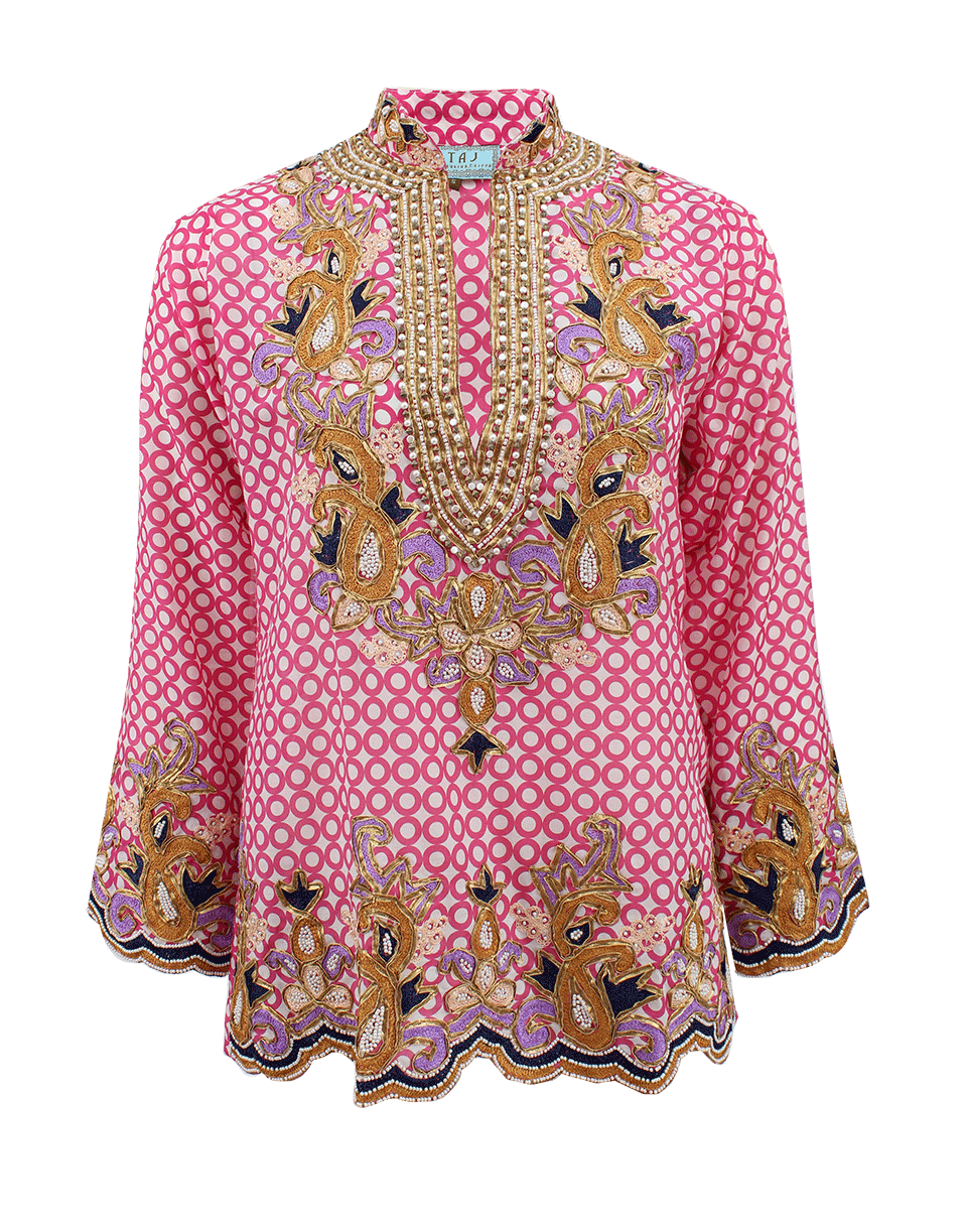 TAJ-Long Sleeve Printed Wave Hem Tunic-