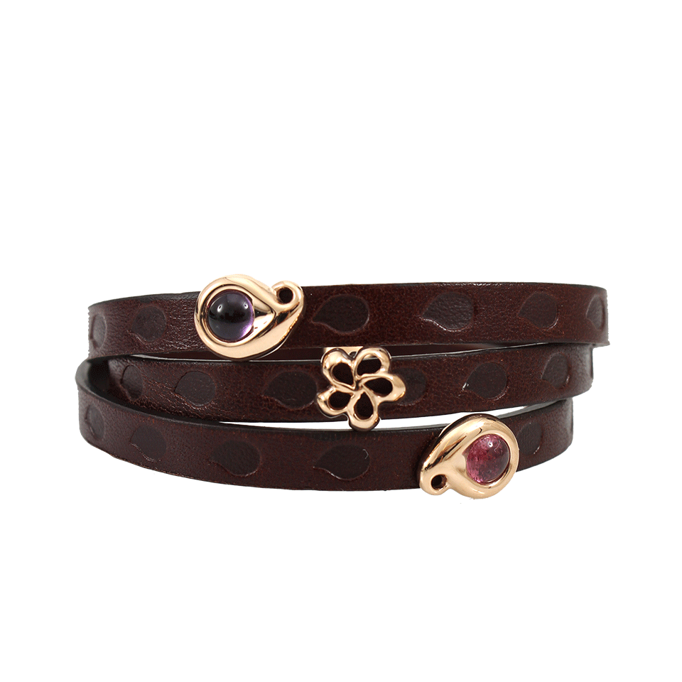 TAMARA COMOLLI-Brown Leather Wrap Bracelet with Slider Pendants-ROSE GOLD