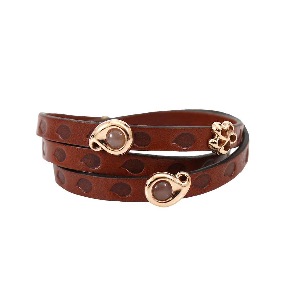 TAMARA COMOLLI-Cognac Leather Wrap Bracelet with Slider Pendants-ROSE GOLD