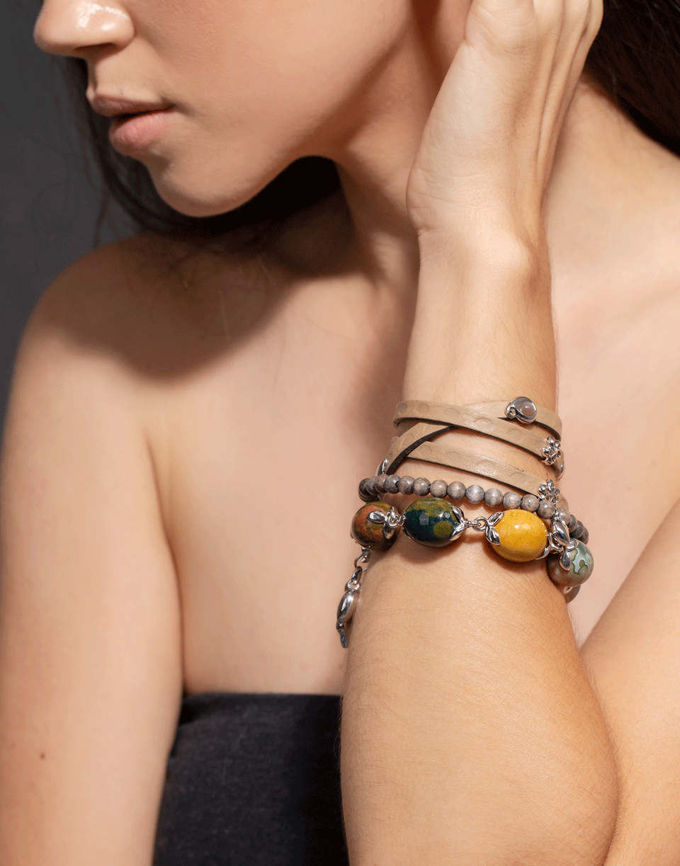 TAMARA COMOLLI-India Greywood Beaded Bracelet-WHITE GOLD