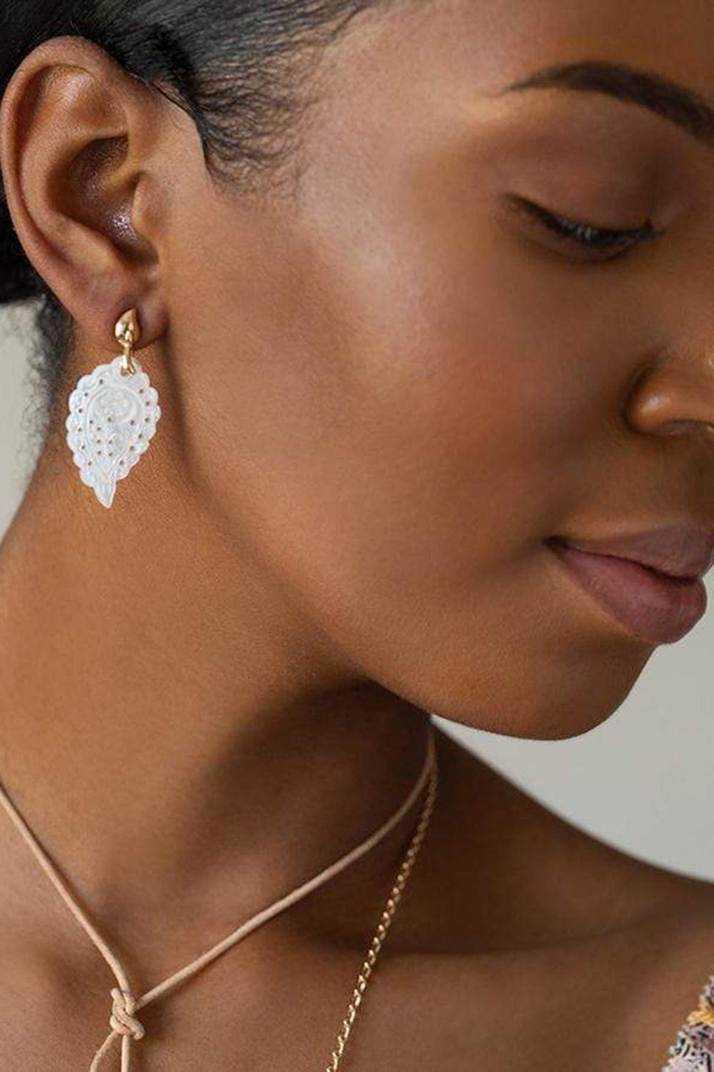TAMARA COMOLLI-Carved India Leaf Mother Of Pearl Earrings-ROSE GOLD
