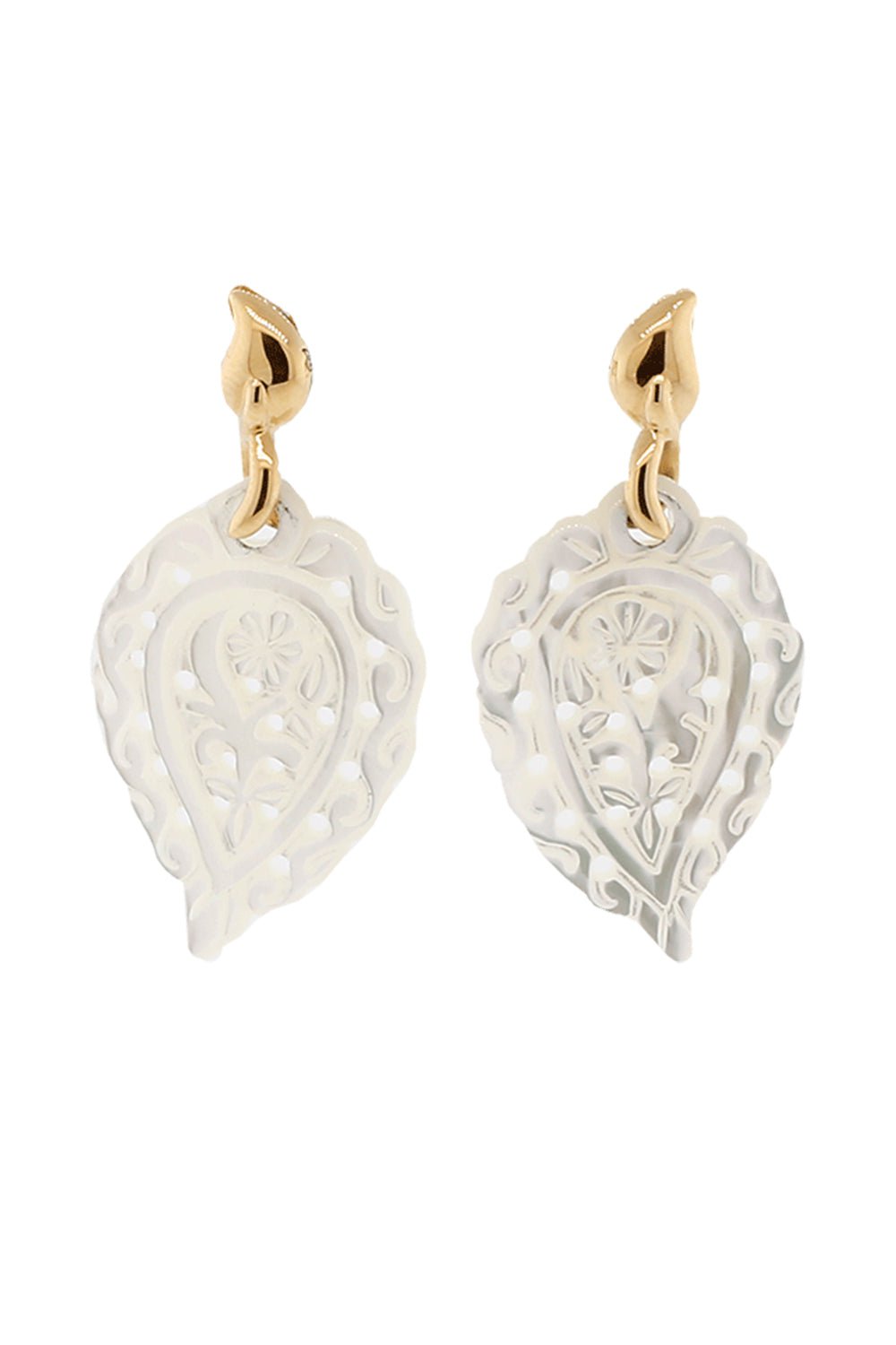 TAMARA COMOLLI-Carved India Leaf Mother Of Pearl Earrings-ROSE GOLD