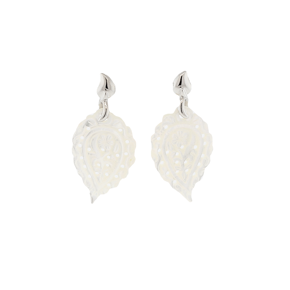 TAMARA COMOLLI-Carved India Leaf Mother Of Pearl Earrings-WHITE GOLD
