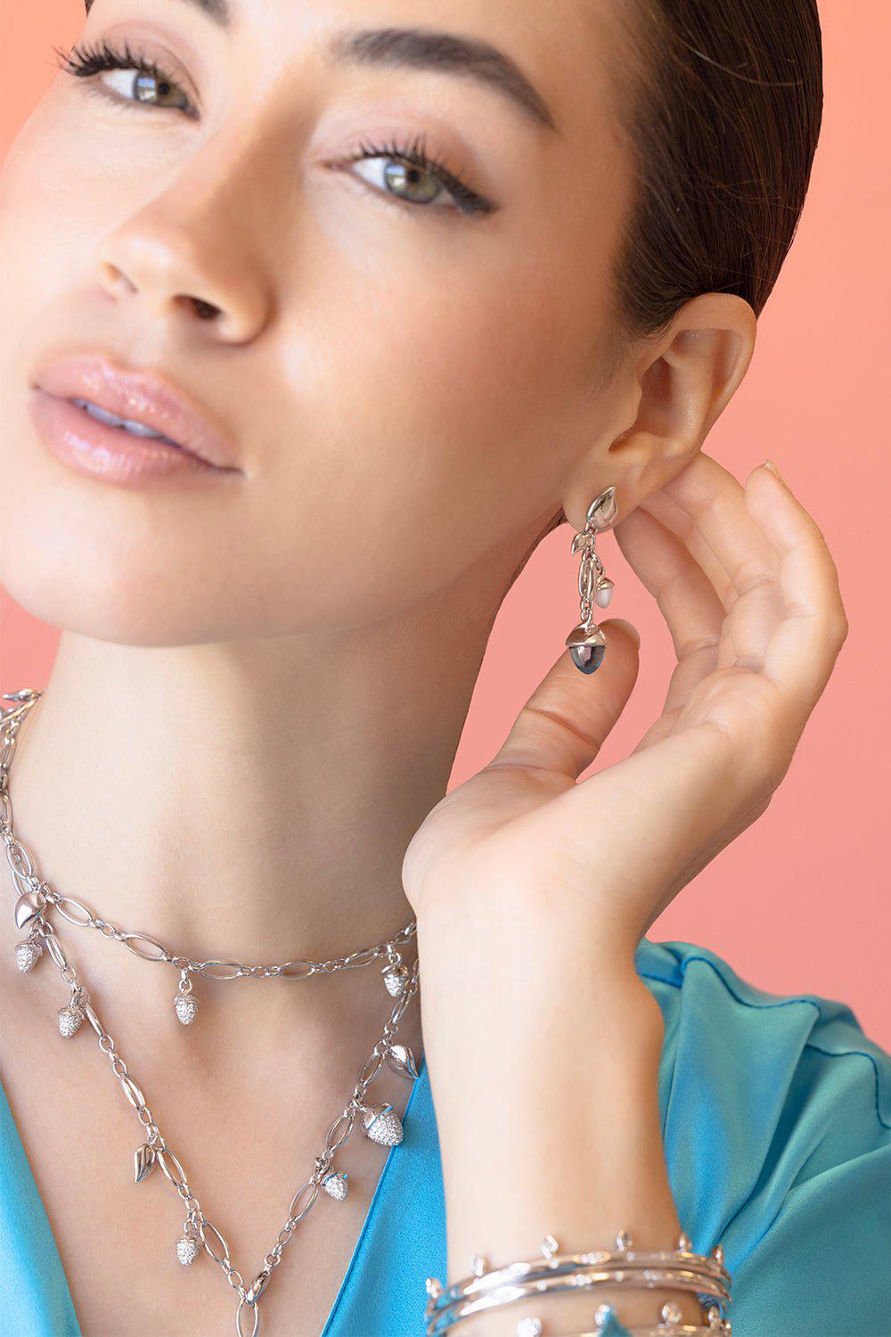 TAMARA COMOLLI-Ocean Mikado Dangling Acorn Earrings-WHITE GOLD