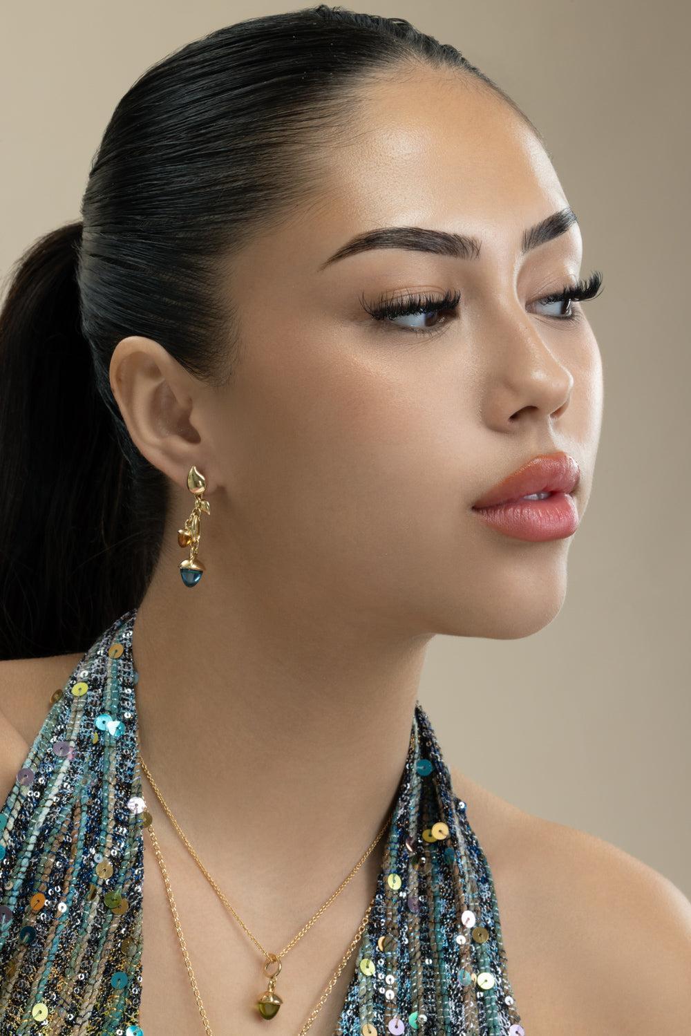 Candy Mikado Two Acorn Dangling Earrings-YELLOW GOLD-JEWELRYFINE JEWELEARRING-TAMARA COMOLLI