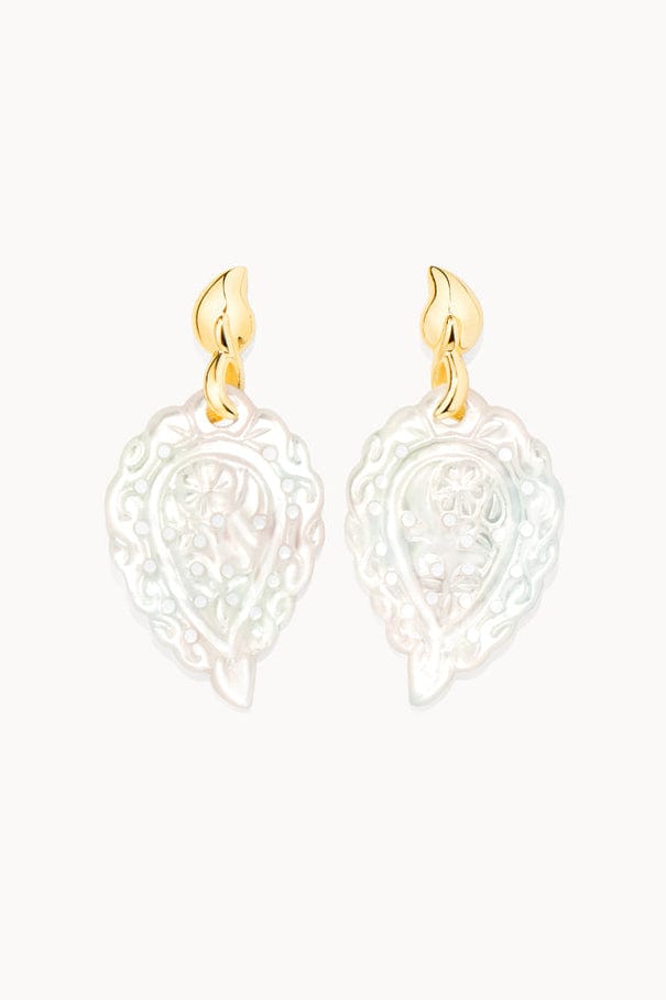 TAMARA COMOLLI-India Leaf Mother-of-Pearl Earrings-YELLOW GOLD
