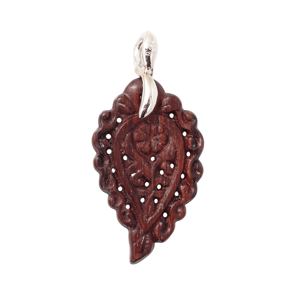 TAMARA COMOLLI-Small Carved Bubinga Wood India Pendant-WHITE GOLD