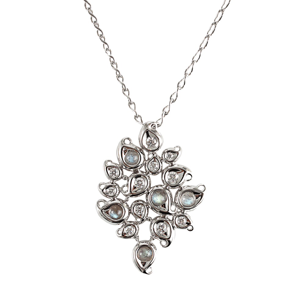 TAMARA COMOLLI-Large Labradorite and Diamond Ornament Pendant-WHT GOLD