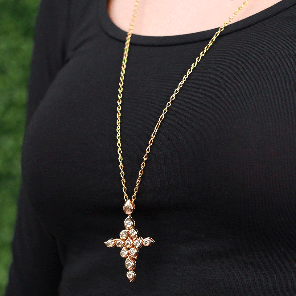 TAMARA COMOLLI-Diamond Snowflake Cross Pendant-ROSE GOLD