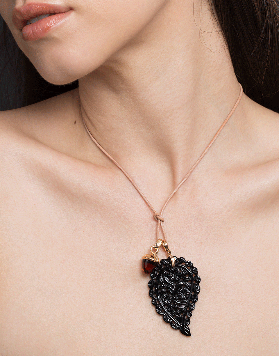 TAMARA COMOLLI-Large Black Onyx Carved India Pendant-ROSE GOLD