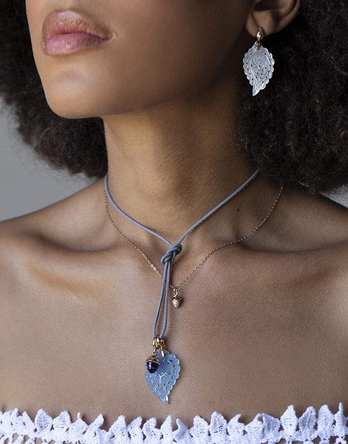 TAMARA COMOLLI-Small Carved Denim Chalcedony India Pendant-ROSE GOLD