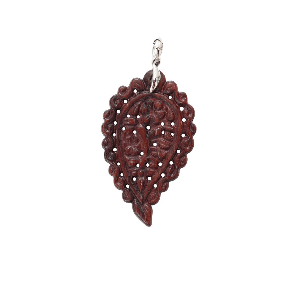 TAMARA COMOLLI-Large Bubinga Wood Carved India Pendant-WHITE GOLD