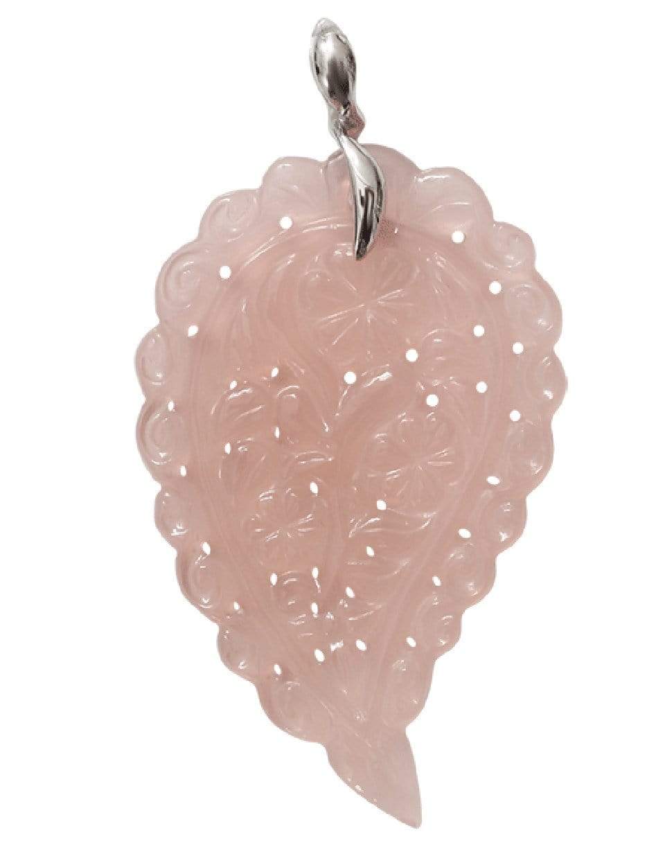 TAMARA COMOLLI-Large Carved Rose Chalcedony India Pendant-WHITE GOLD