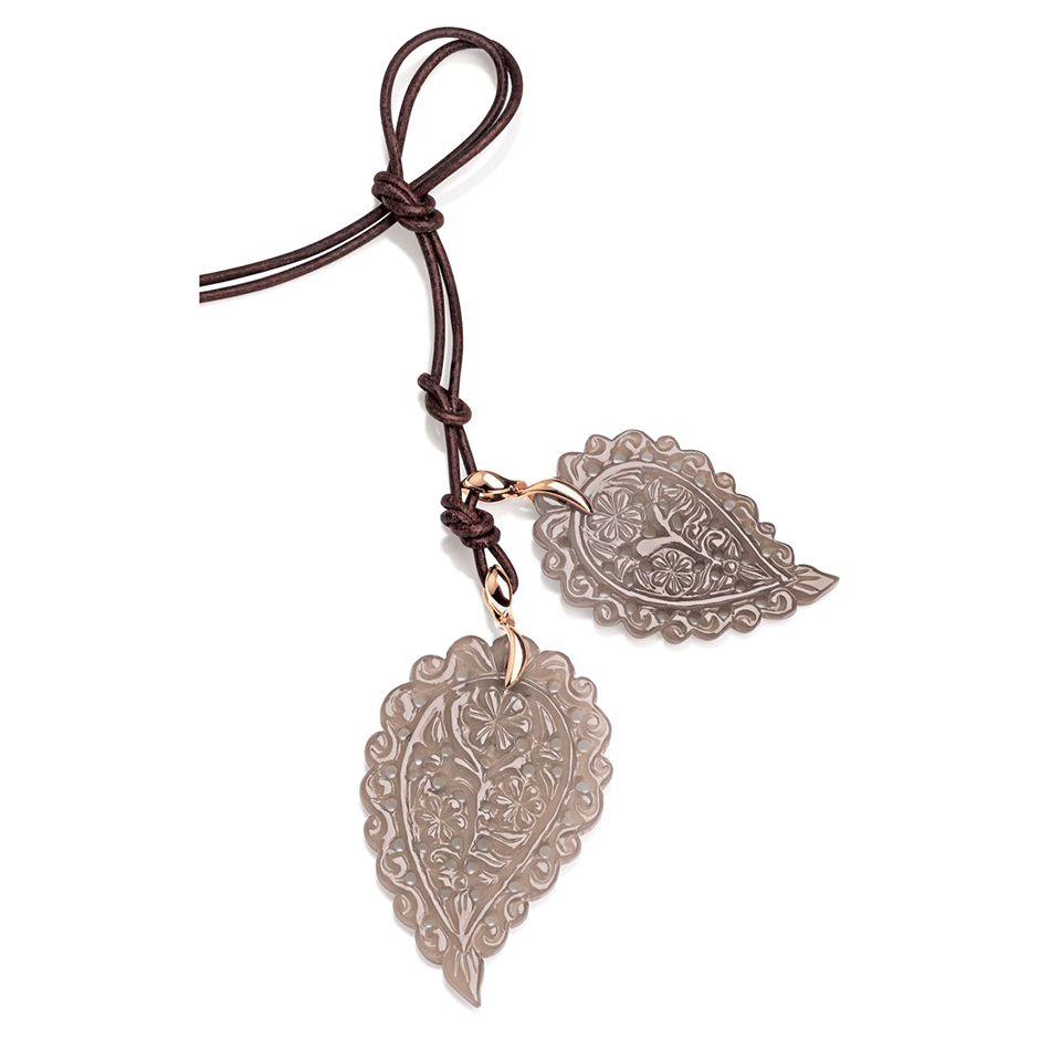 TAMARA COMOLLI-Medium Carved Grey Chalcedony India Pendant-WHITE GOLD