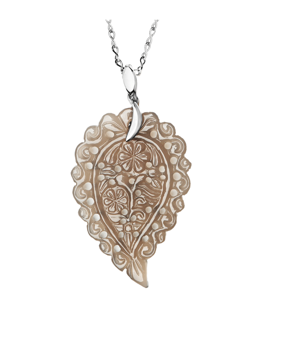 TAMARA COMOLLI-Medium Carved Grey Chalcedony India Pendant-WHITE GOLD
