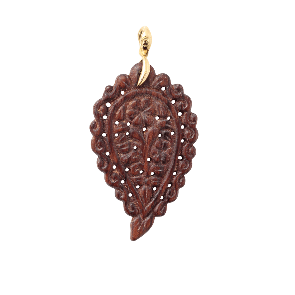 TAMARA COMOLLI-Large Bubinga Wood Carved India Pendant-YELLOW GOLD