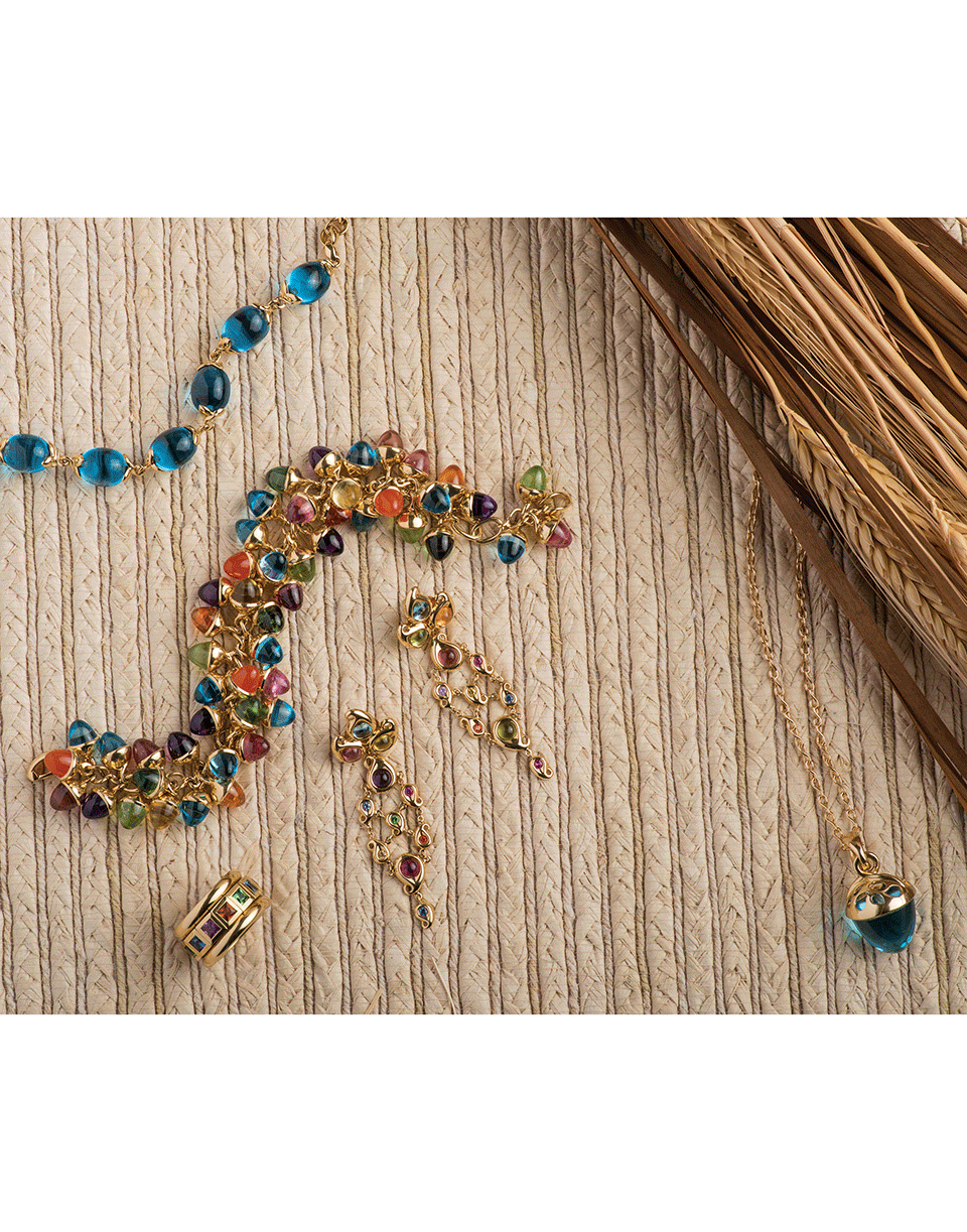TAMARA COMOLLI-XL Blue Topaz Fairy Mikado Bouquet Pendant-YELLOW GOLD