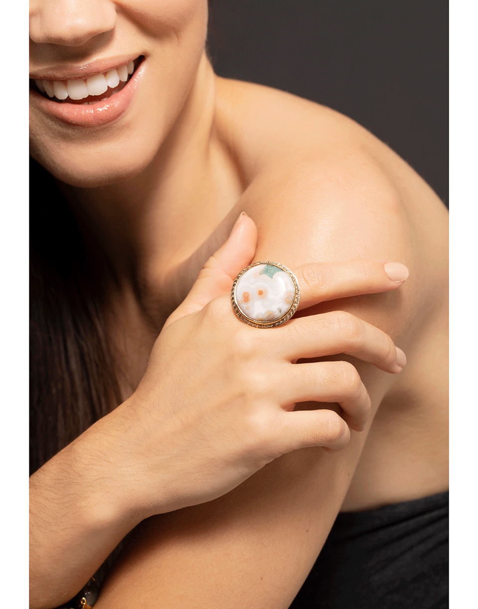 TAMARA COMOLLI-Large Ocean Jasper Cabochon Ring-ROSE GOLD