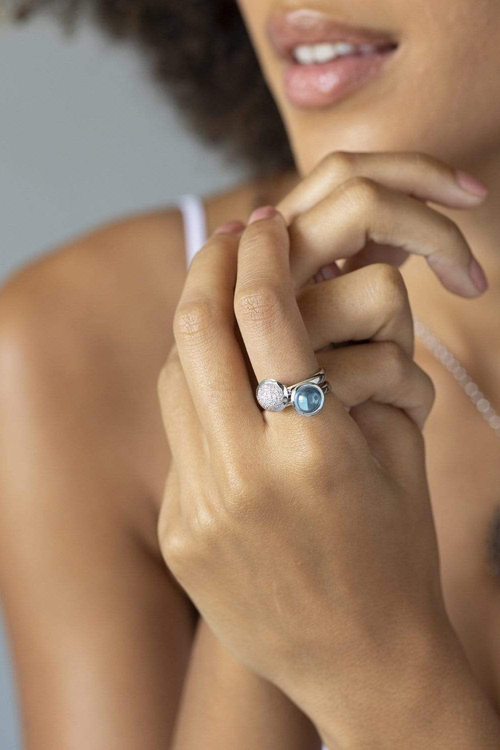 TAMARA COMOLLI-Small Swiss Topaz Bouton Ring-WHITE GOLD