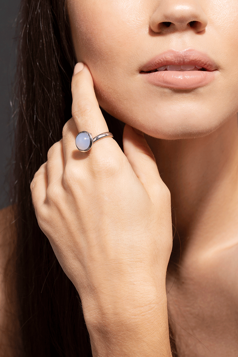 TAMARA COMOLLI-Chalcedony Large Bouton Ring-WHITE GOLD