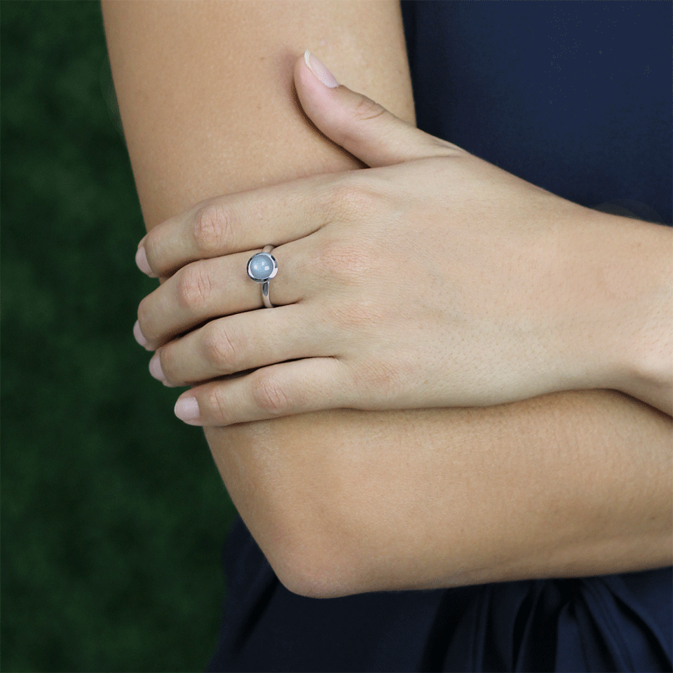TAMARA COMOLLI-Grey Moonstone Small Bouton Ring-WHITE GOLD
