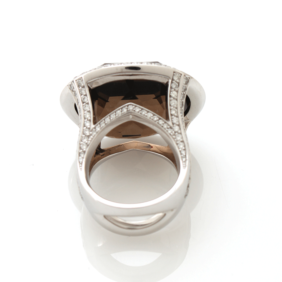 TAMARA COMOLLI-Smoky Quartz Cushion Ring-WHITE GOLD