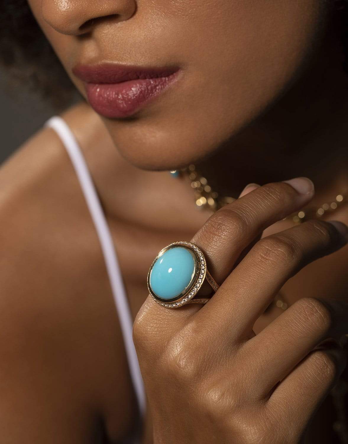 TAMARA COMOLLI-Turquoise and Diamond Cushion Ring-YELLOW GOLD
